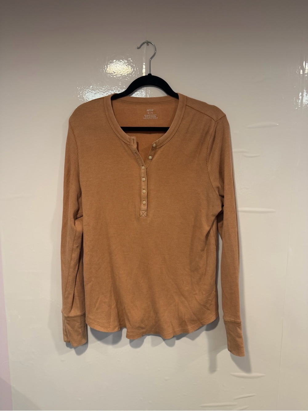 Aerie Ribbed Henley Long Sleeve Top - Camel